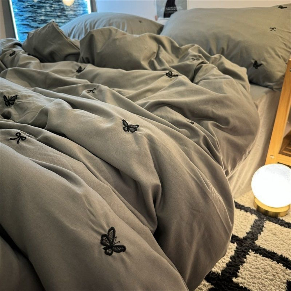 JazzHer Ins Style Embroidered Butterfly Bedding Sheet Nordic Duvet Cover Set Home Luxury No Filling Bedding Set Comfortable Bedspread