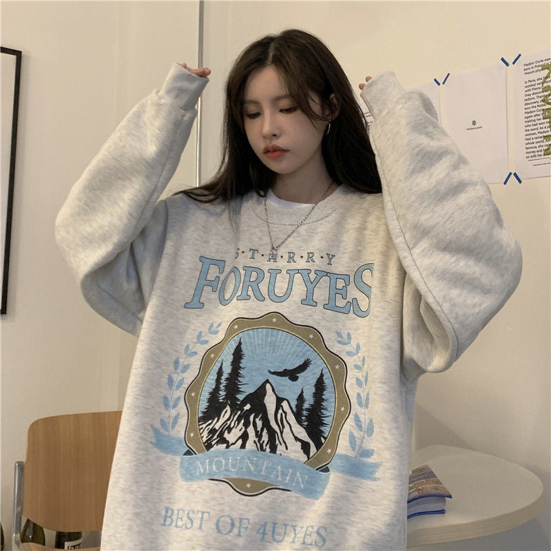 JazzHer Vintage Mountains Graphic Oversized Sweatshirt