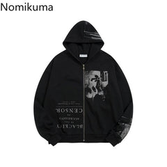 JazzHer Cotton Punk Zip Up Hoodie Women Harajuku Fashion Hoodies Oversized Jackets Y2k Tops Clothes for Teens Casual Hooded Sweatshirts