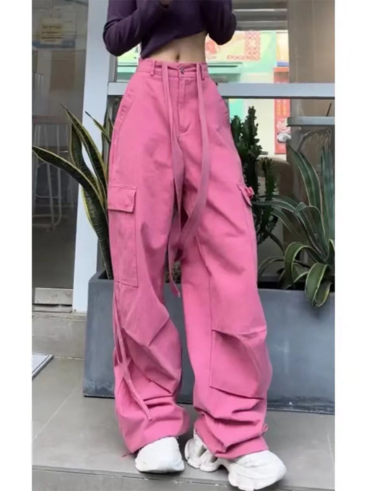 christmas outfit JazzHer Women Pink Cargo Pants Harajuku Aesthetic Parachute Pants Oversize Sweatpants Y2k 2000s Aesthetic Vintage Trouser Trashy Clothes