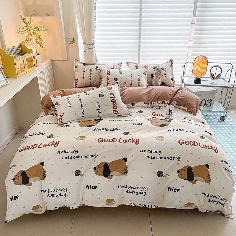 JazzHer Cute Boys Duvet Cover Set with Zipper Girls New Flat Bed Sheet Pillowcases No Filler Double Queen Size Adult Kids Bedding Linens