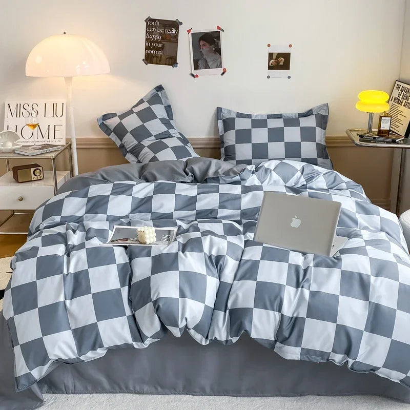 JazzHer Grey Geometric Pattern Duvet Cover Four set series for Adults Teens Polyester Bedding Set with Zip Closure Comforter Covers