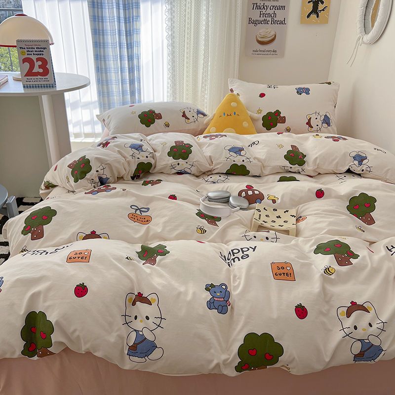 JazzHer Ins Korean Cartoon Little Bear Cute Bedding Set Autumn Winter Polyester Bed Sheet Pillowcase Twin Full Queen Size Quilt Cover