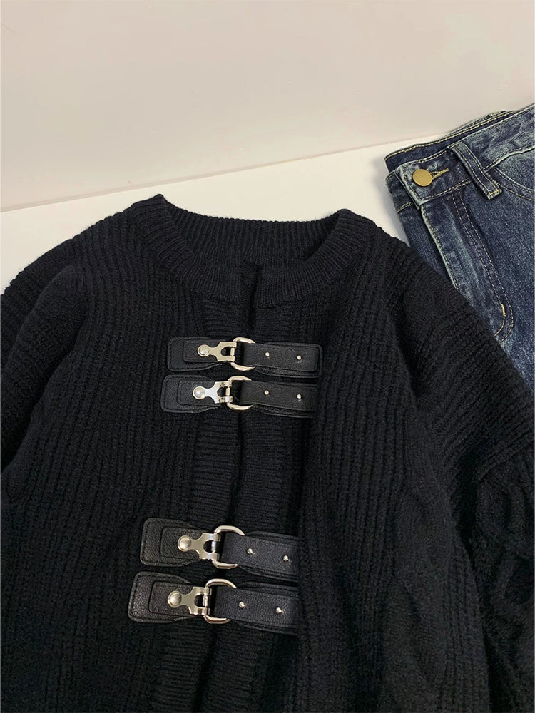 christmas outfit JazzHer Women Black Gothic Cardigan Knitted Sweater Harajuku Korean 90s Y2k Long Sleeves Jumper Sweaters Vintage Emo 2000s Clothes 2025