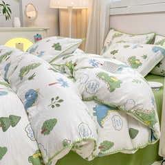 JazzHer Cartoon Dinosaur Bedding Set Bed Flat sheet Pillowcase Twin Full Queen Princess Style Bed Linen Kids Girls Duvet Cover No Filler