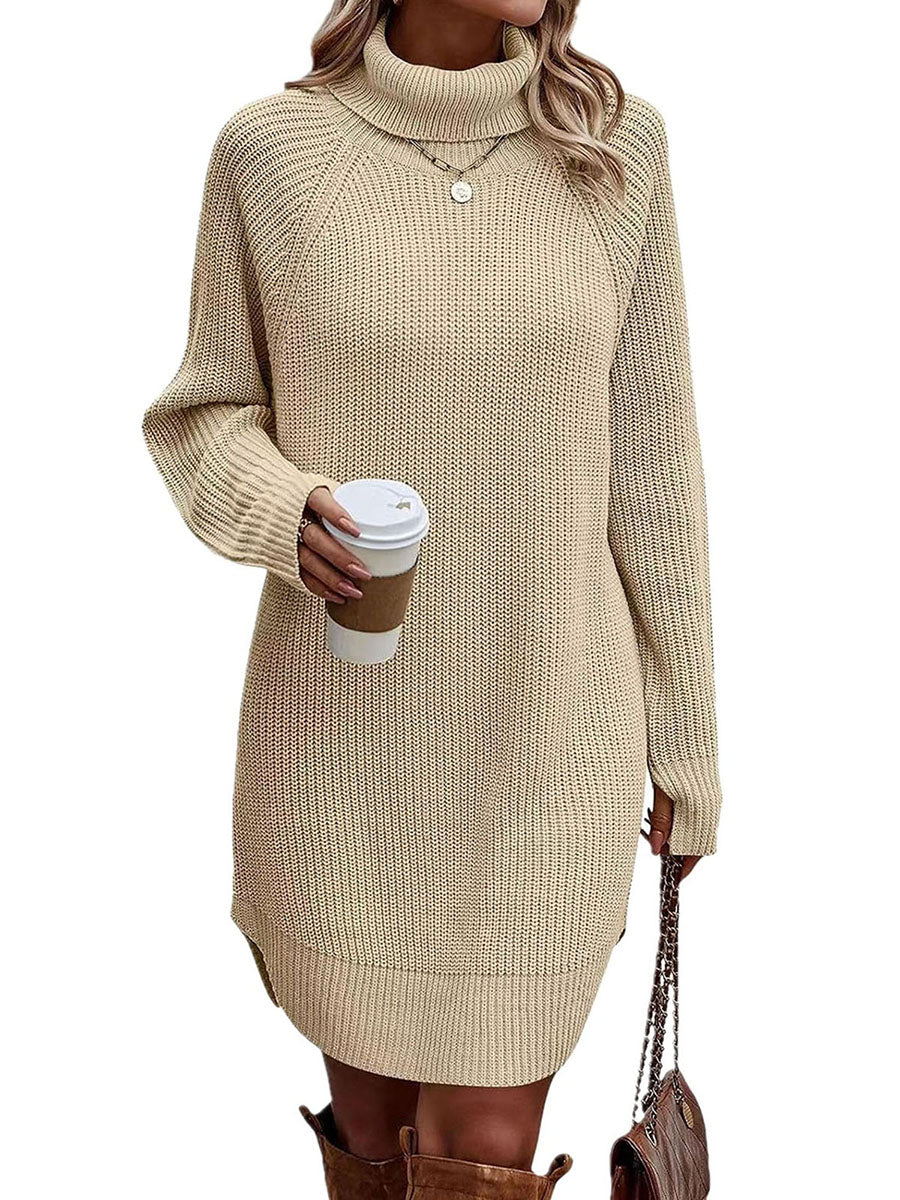 thanksgiving outfit JazzHer Women s Fall Mini Dress Long Sleeve Turtleneck Solid Color Knitted Dress Casual Sweater Dress