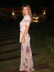 JazzHer Elegant Skew Collar Off-the-shoulder Printed Long Dress Chic Lace Up Slim Fit Vestidos New Female Summer Vacation Party Gown