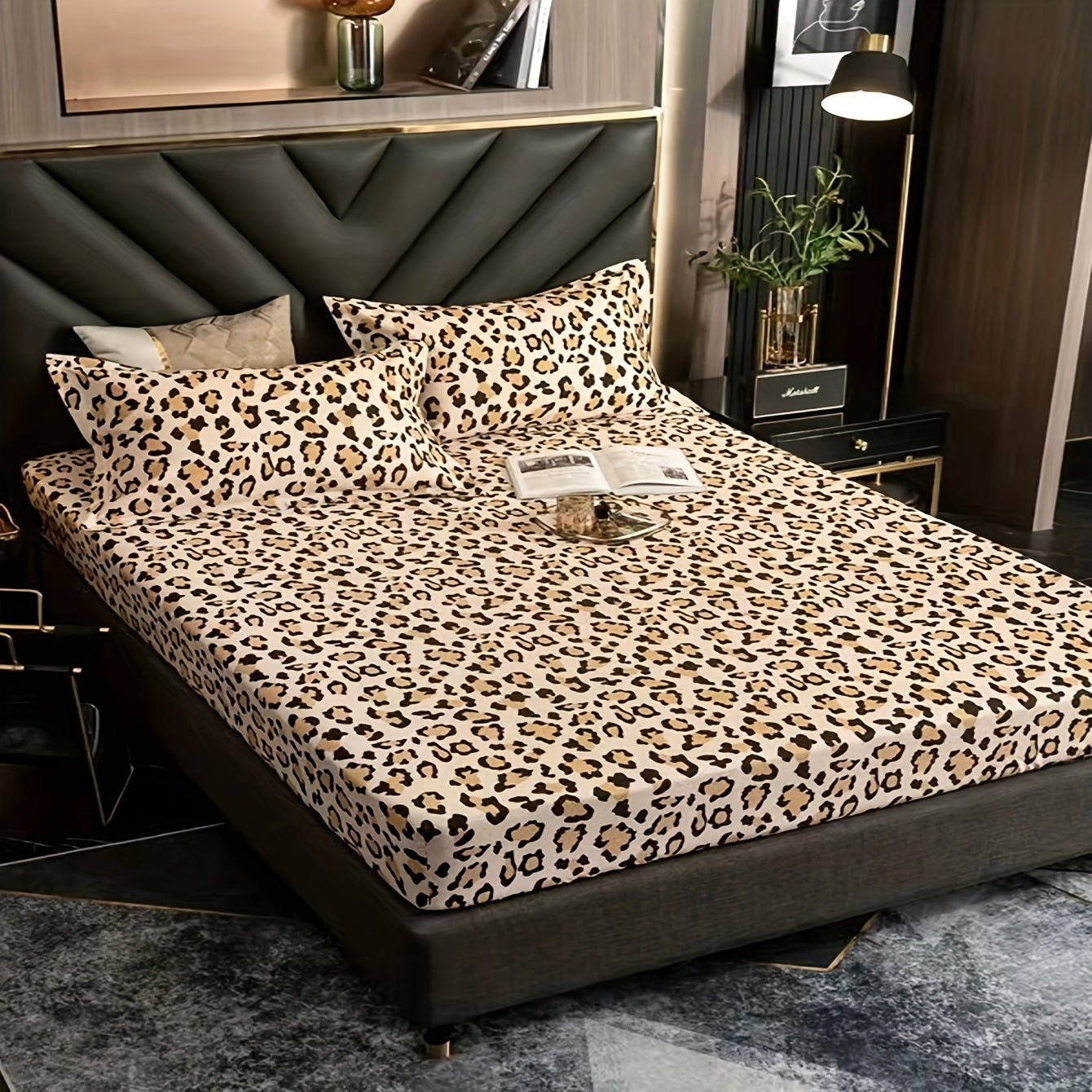 JazzHer 3pcs Stylish Leopard Print Fitted Bed Sheet Set for Bedroom Soft and Comfortable Bedding Set Bed Sheet with Pillowcases (1pc