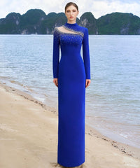 JazzHer Customized Sparkle Modern Style Jersey Beading Sequined Straight High Collar Long Dresses Bespoke Occasion Dresses Exquisite (PRE-ORDER)