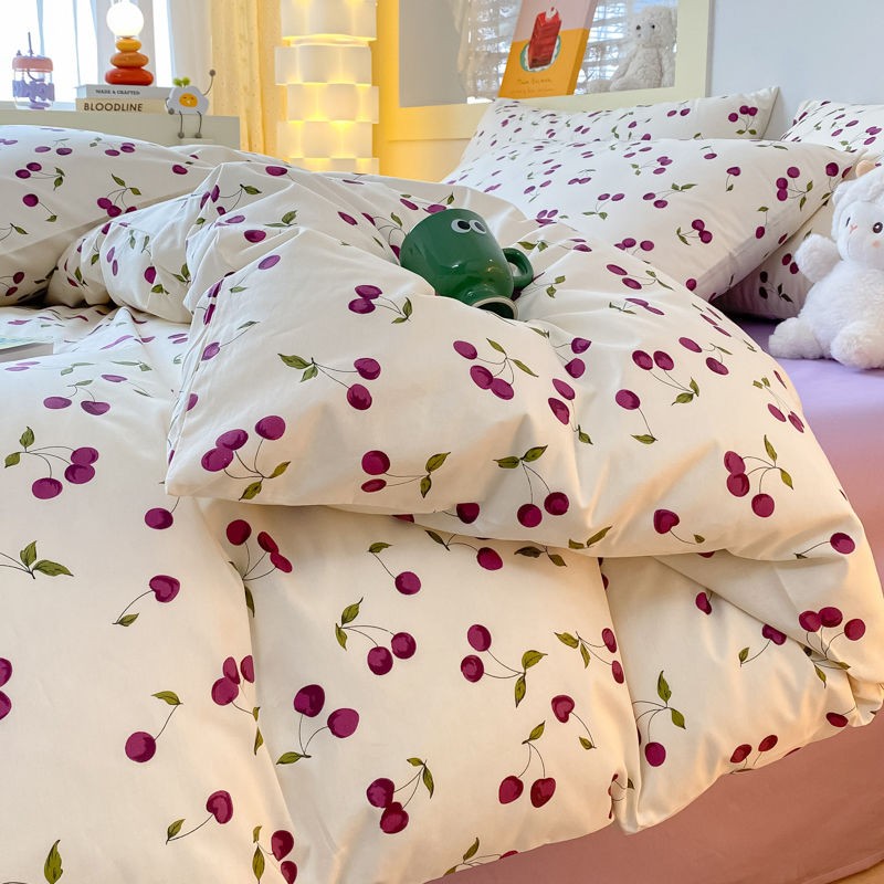 JazzHer Korean Style Duvet Cover Set No Filler Fashion Floral Ins Twin Double Queen Size Boys Girls Flat Sheet Pillowcases Bedding Linen
