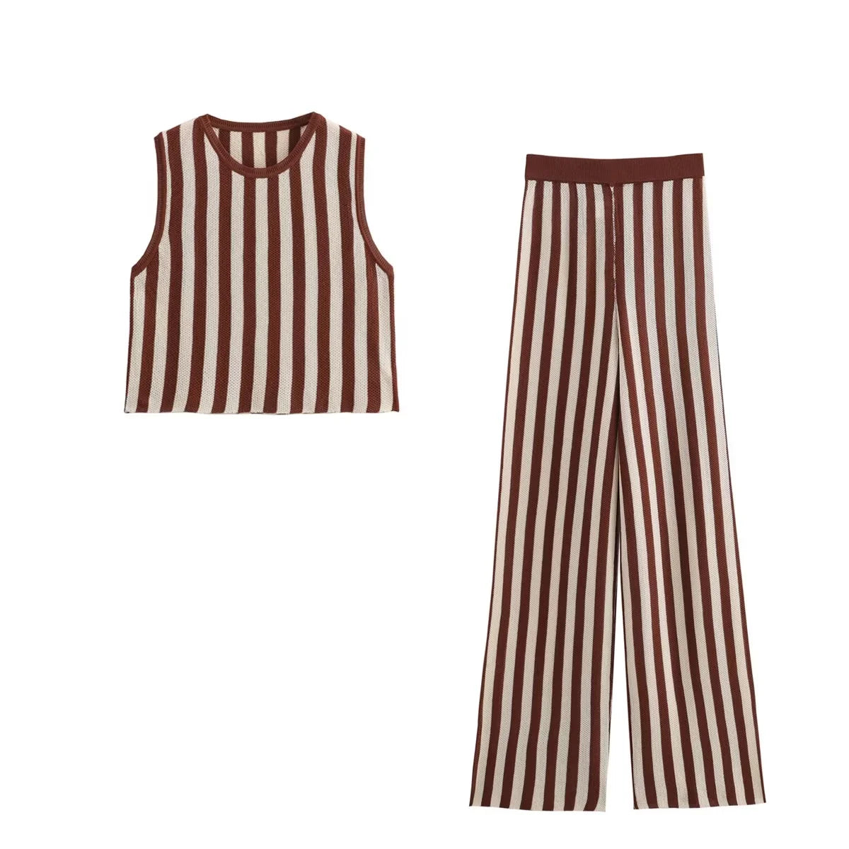 cold weather outfits JazzHer 2024 Spring Summer Vintage Knitted Striped Women Suits Fashion Casual O Neck Sleeveless Short Tops+High Waist Long Pants