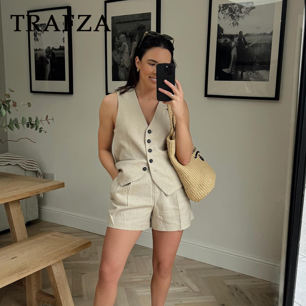 cold weather outfits JazzHer 2024 Spring Summer Casual Women Solid Suits Fashion Single Breasted Sleeveless V Neck Vests+Streetwear Chic Shorts