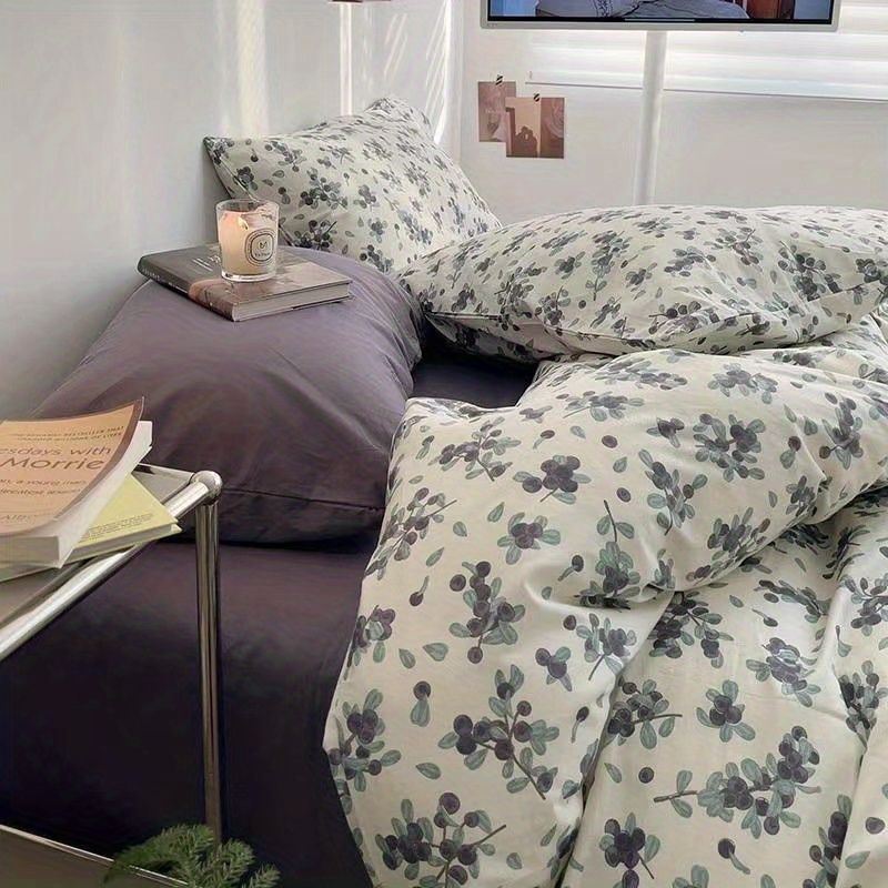 JazzHer Korean Style Duvet Cover Set No Filler Fashion Floral Ins Twin Double Queen Size Boys Girls Flat Sheet Pillowcases Bedding Linen