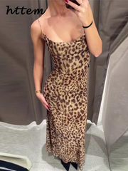 JazzHer Leopard Print Mesh Sling Dress Women Sexy Backless Sleeveless Hip Package Female Dresses 2024 Summer Lady Evening Party Robes