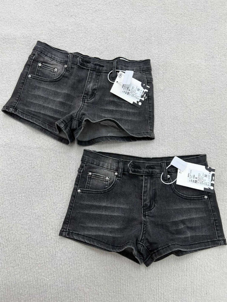 christmas outfit JazzHer Women Grey Denim Shorts Low Waist Mini Jeans Shorts 90s 2000s Vintage Y2k Hot Cowboy Short Pants Harajuku Trashy Clothes Summer