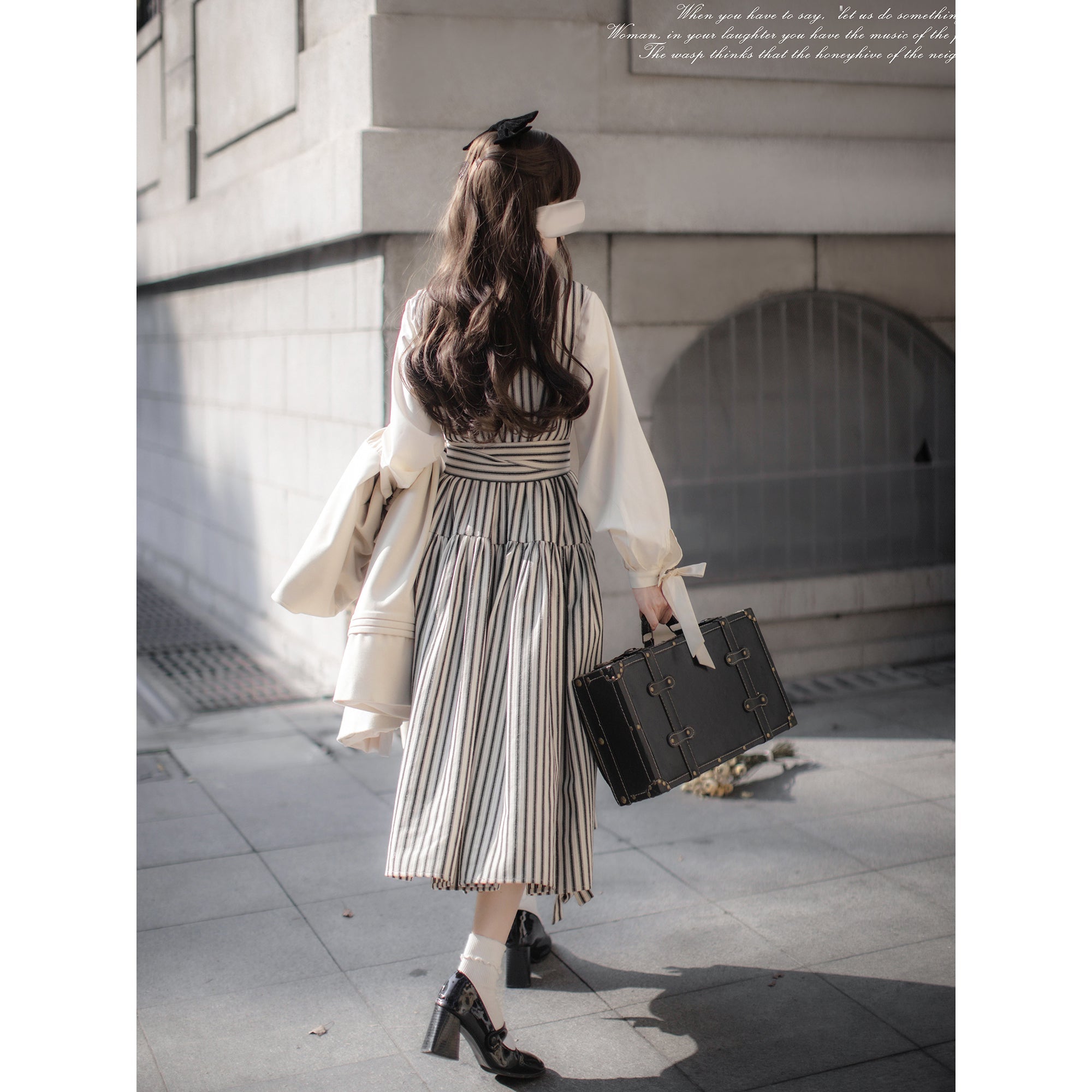 Jazzher Black And White Lady'S Retro Jumper Skirt And Blouse