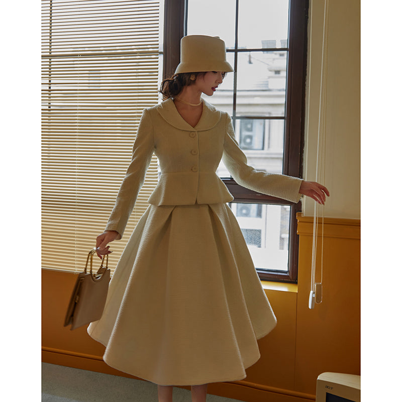 JazzHer 2024 Fall Fashion Actress Retro Jacket And Hepburn Skirt