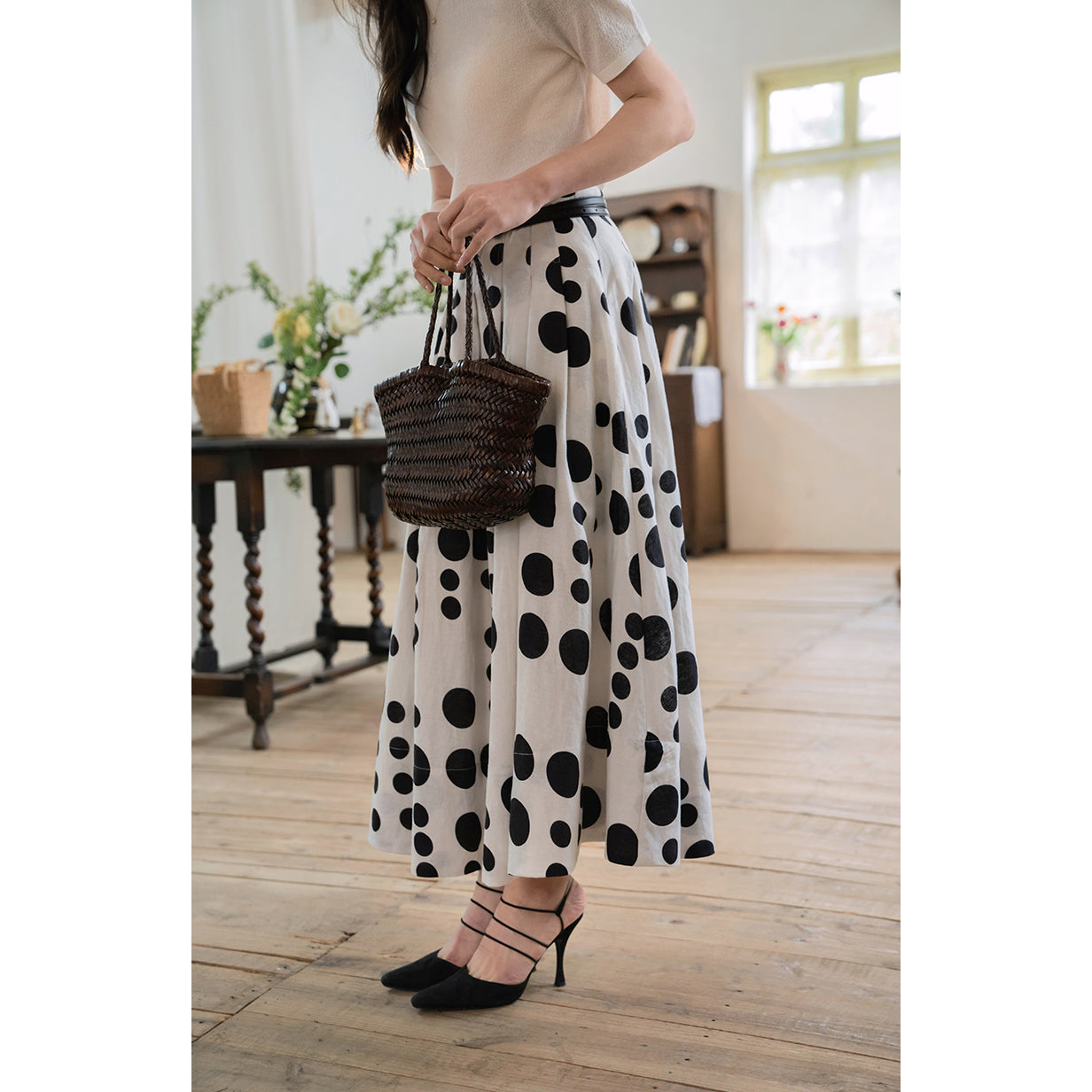 Jazzher Black And White Polka Dot Long Skirt