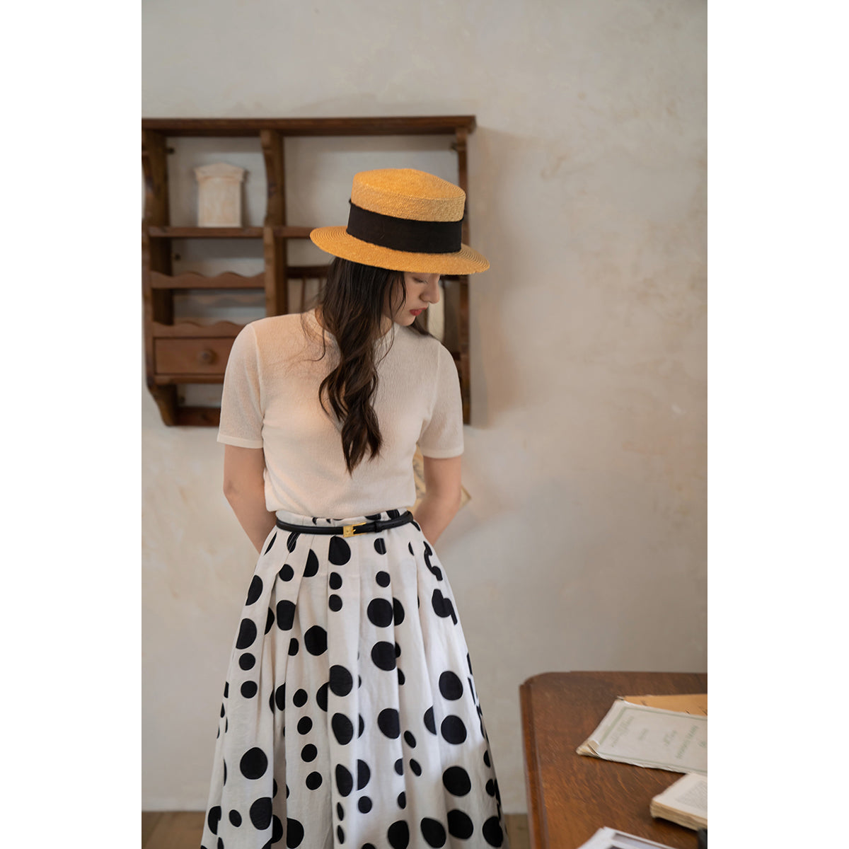 Jazzher Black And White Polka Dot Long Skirt