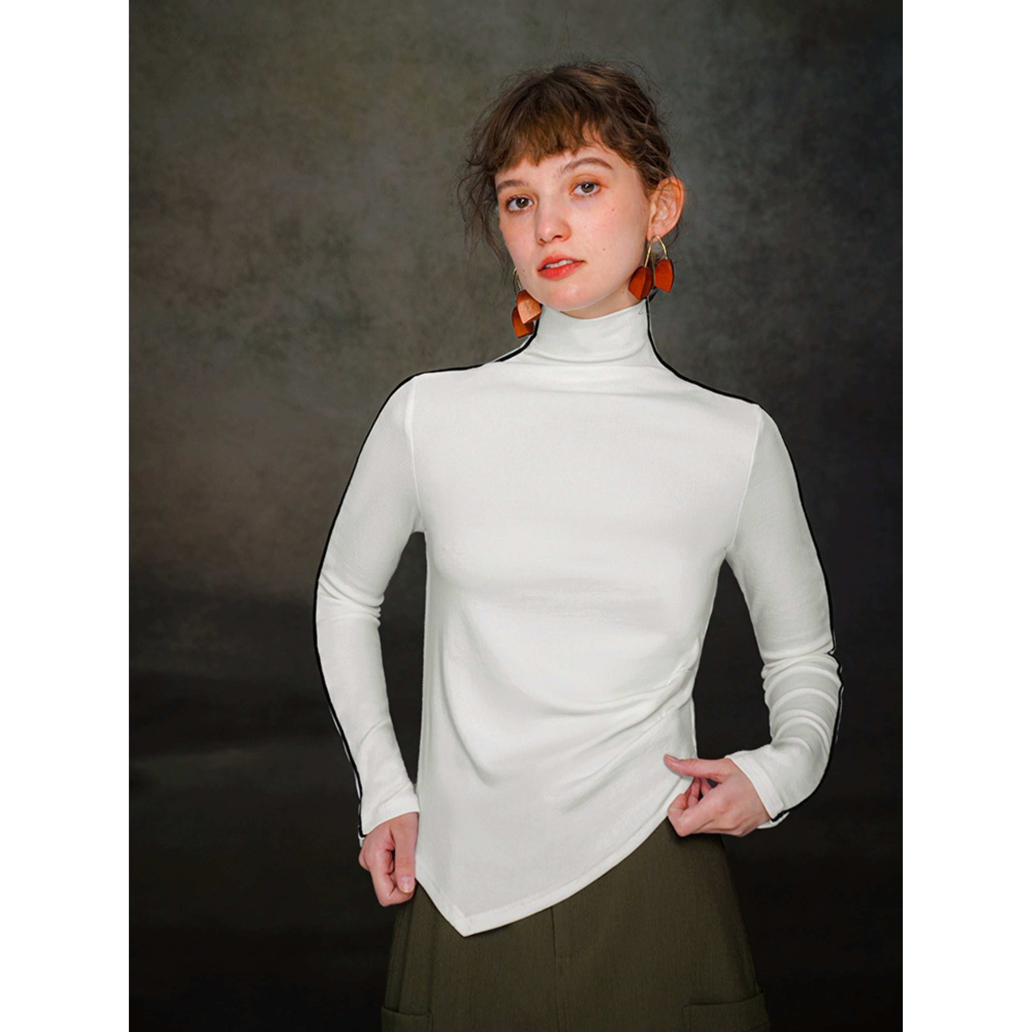 JazzHer 2024 Fall Fashion Asymmetric Turtleneck Sweater