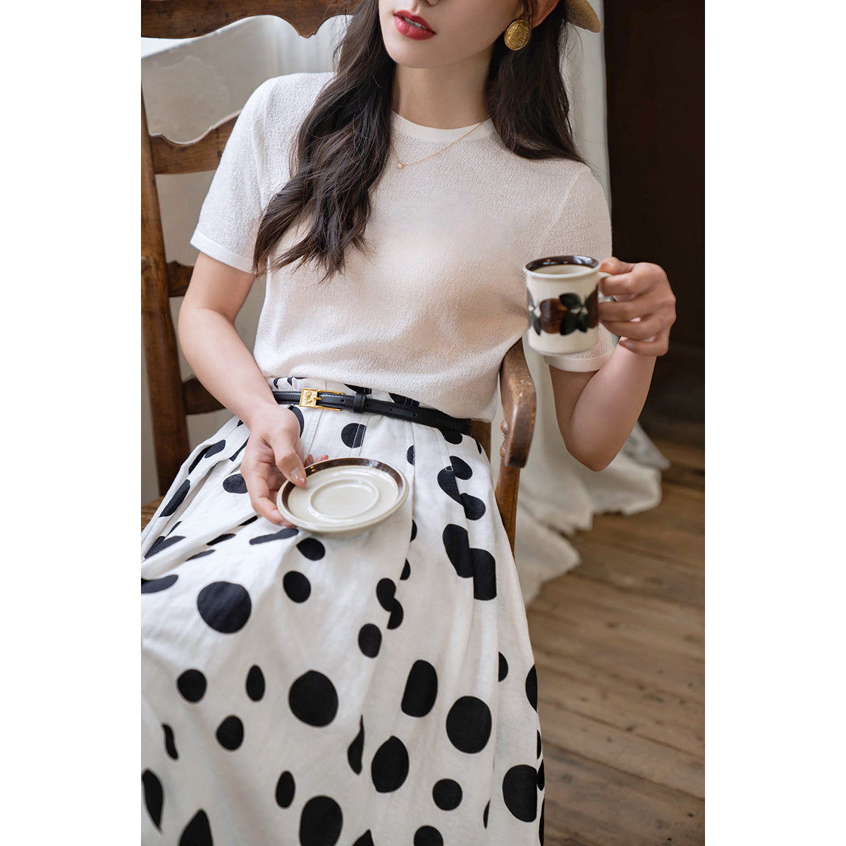 Jazzher Black And White Polka Dot Long Skirt