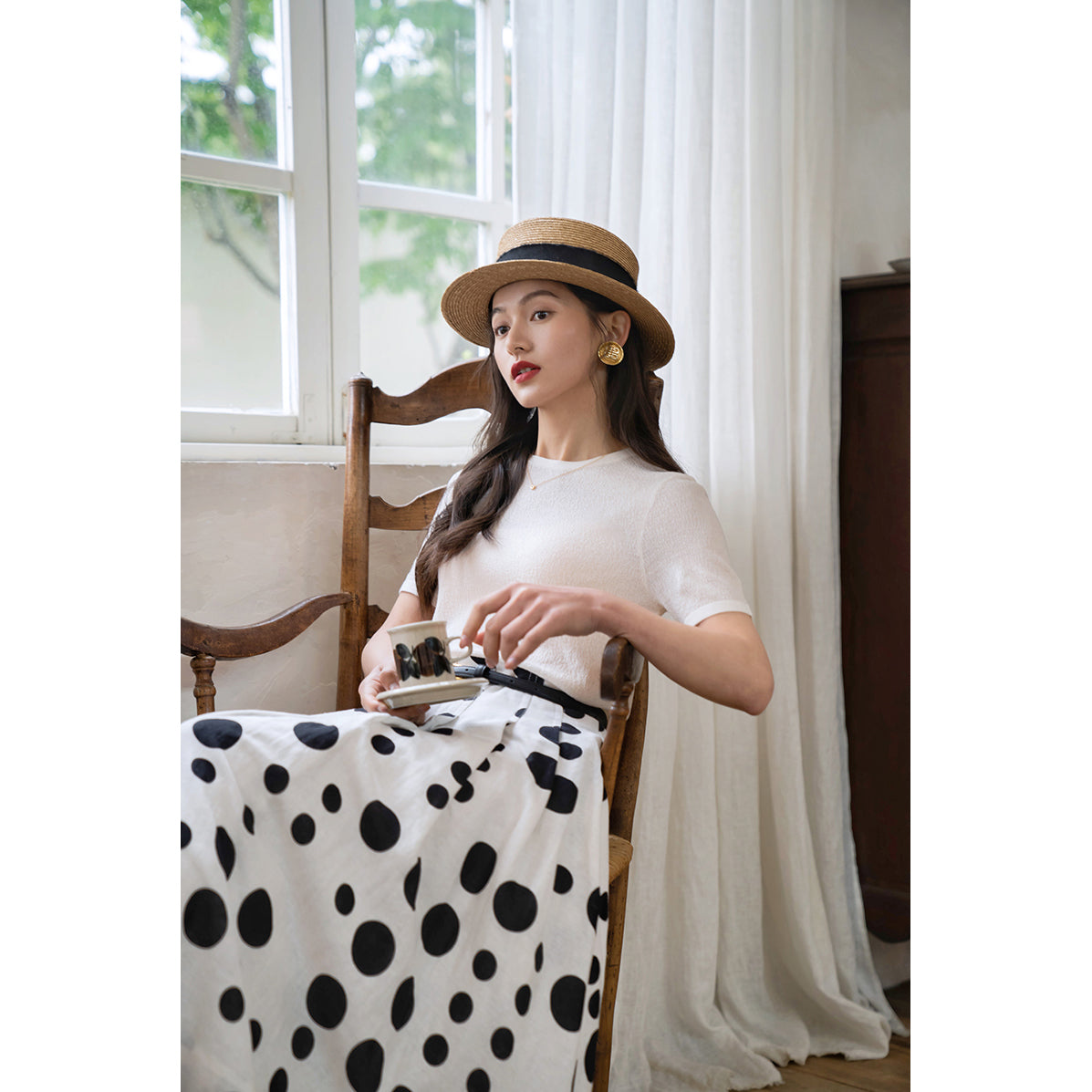 Jazzher Black And White Polka Dot Long Skirt