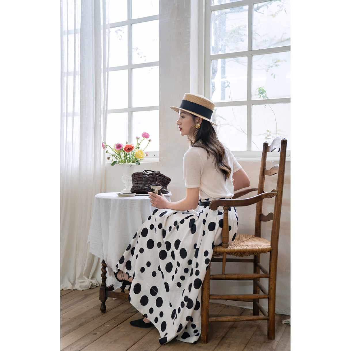 Jazzher Black And White Polka Dot Long Skirt