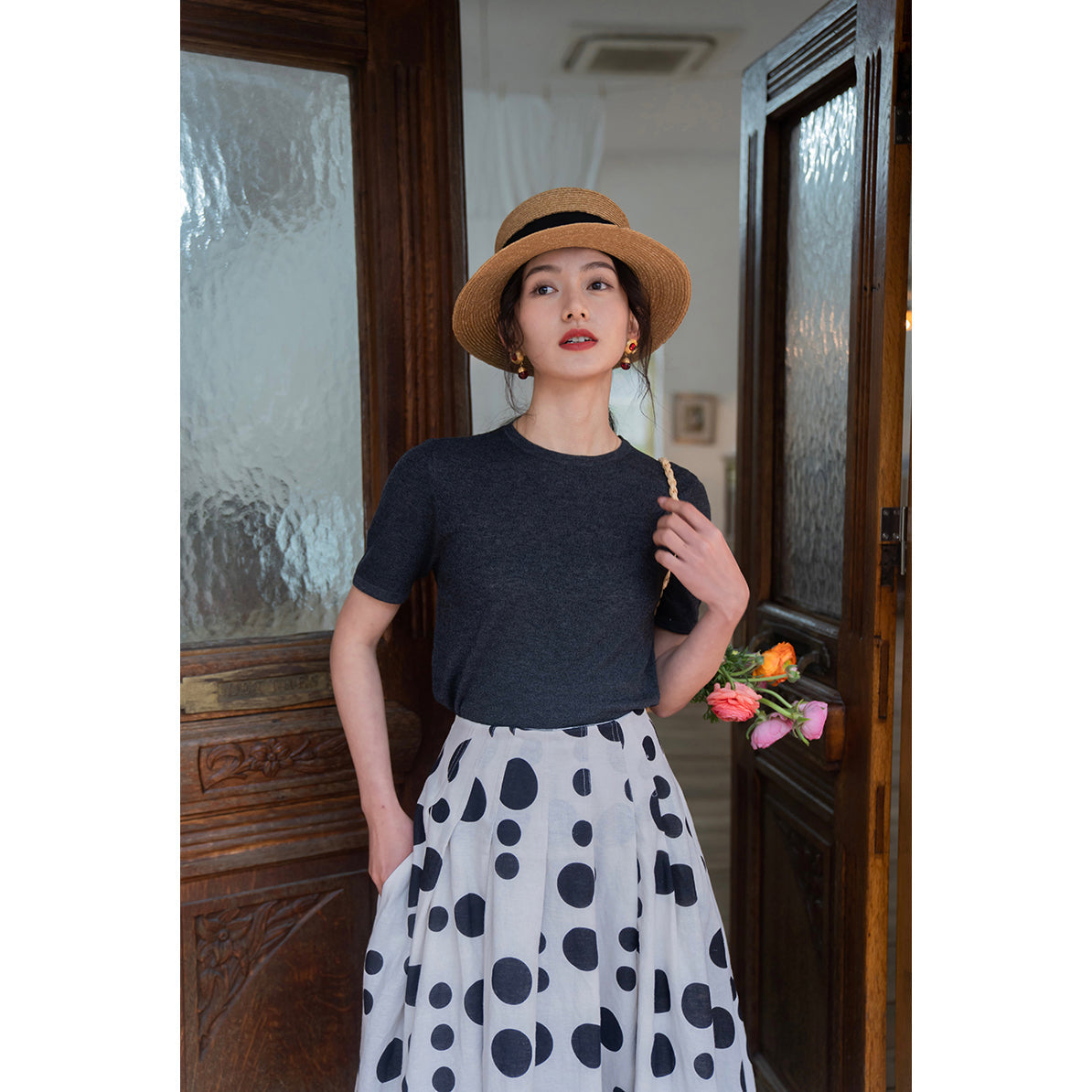 Jazzher Black And White Polka Dot Long Skirt