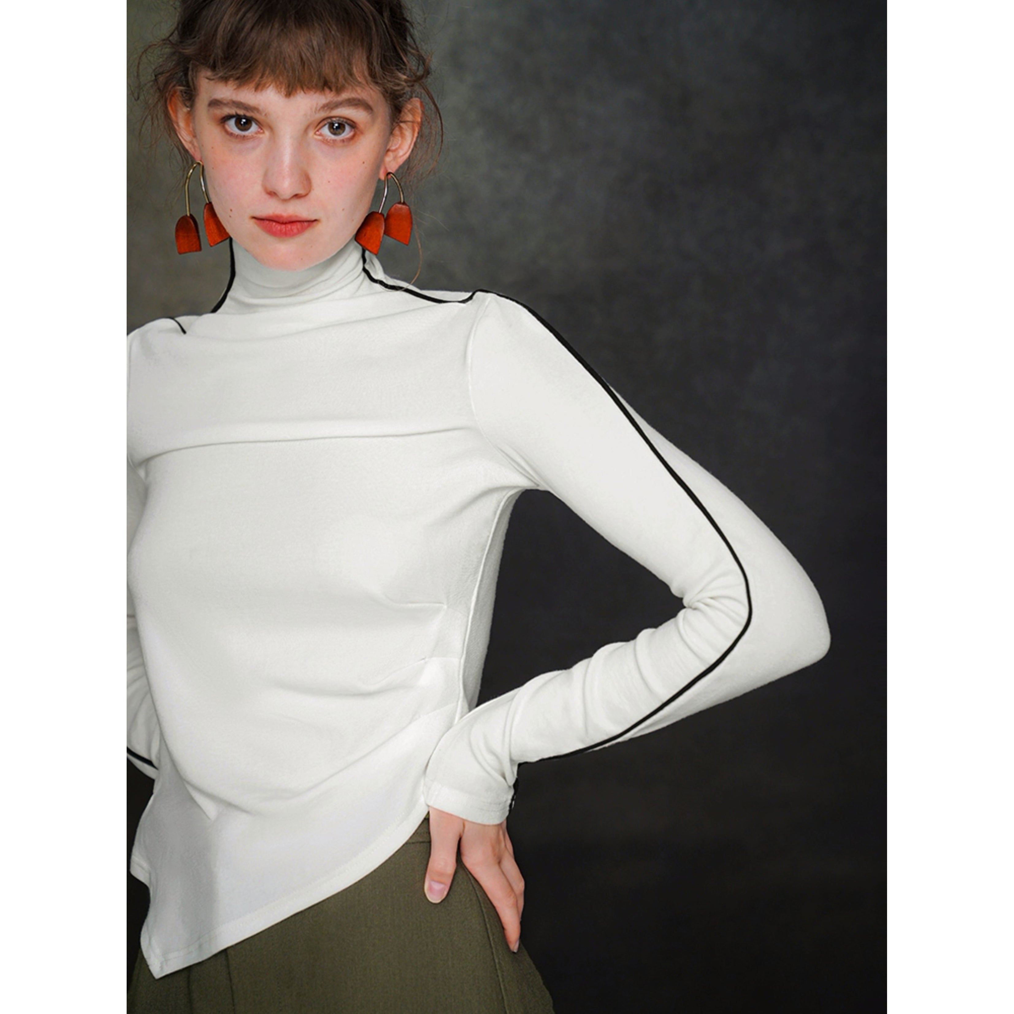 JazzHer 2024 Fall Fashion Asymmetric Turtleneck Sweater