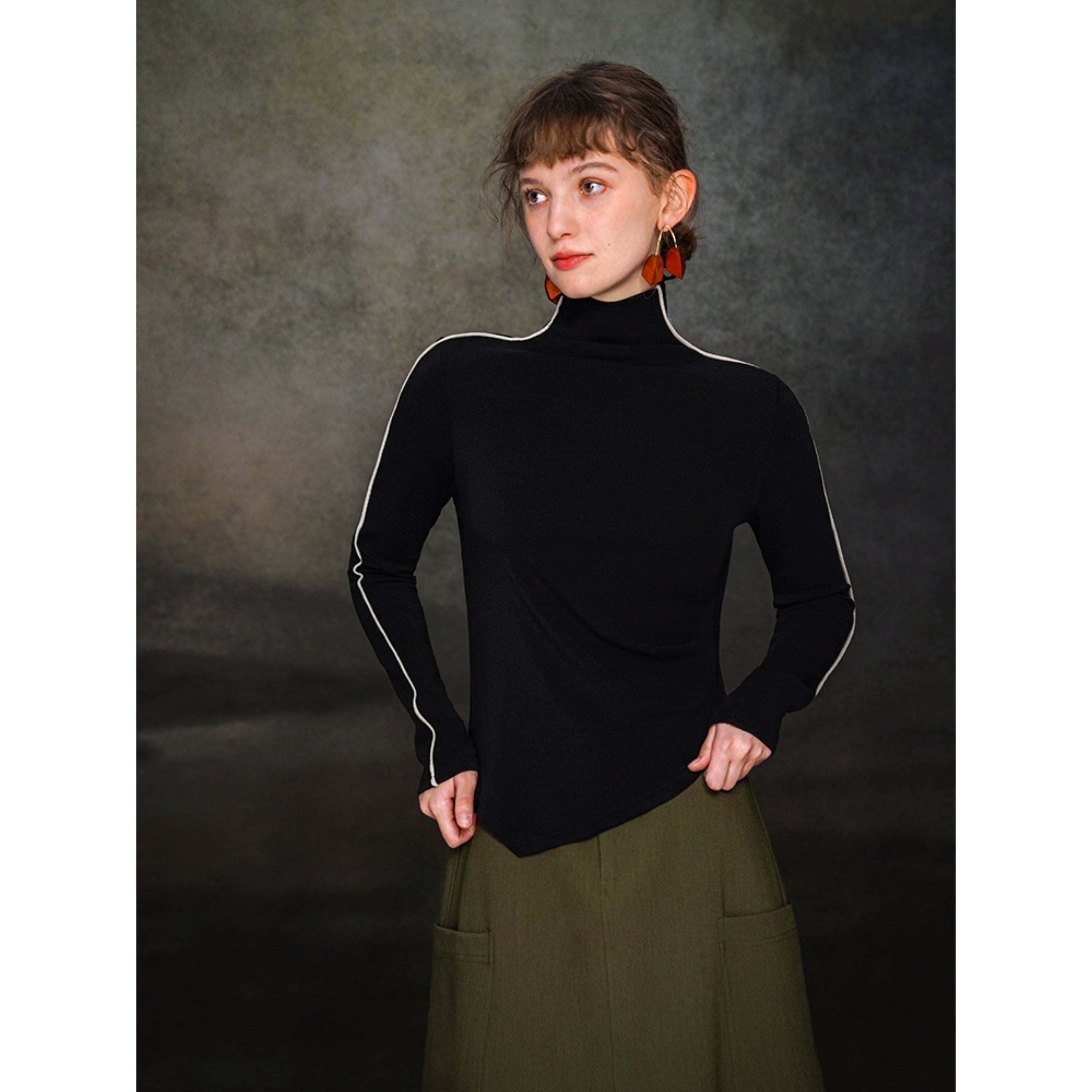 JazzHer 2024 Fall Fashion Asymmetric Turtleneck Sweater