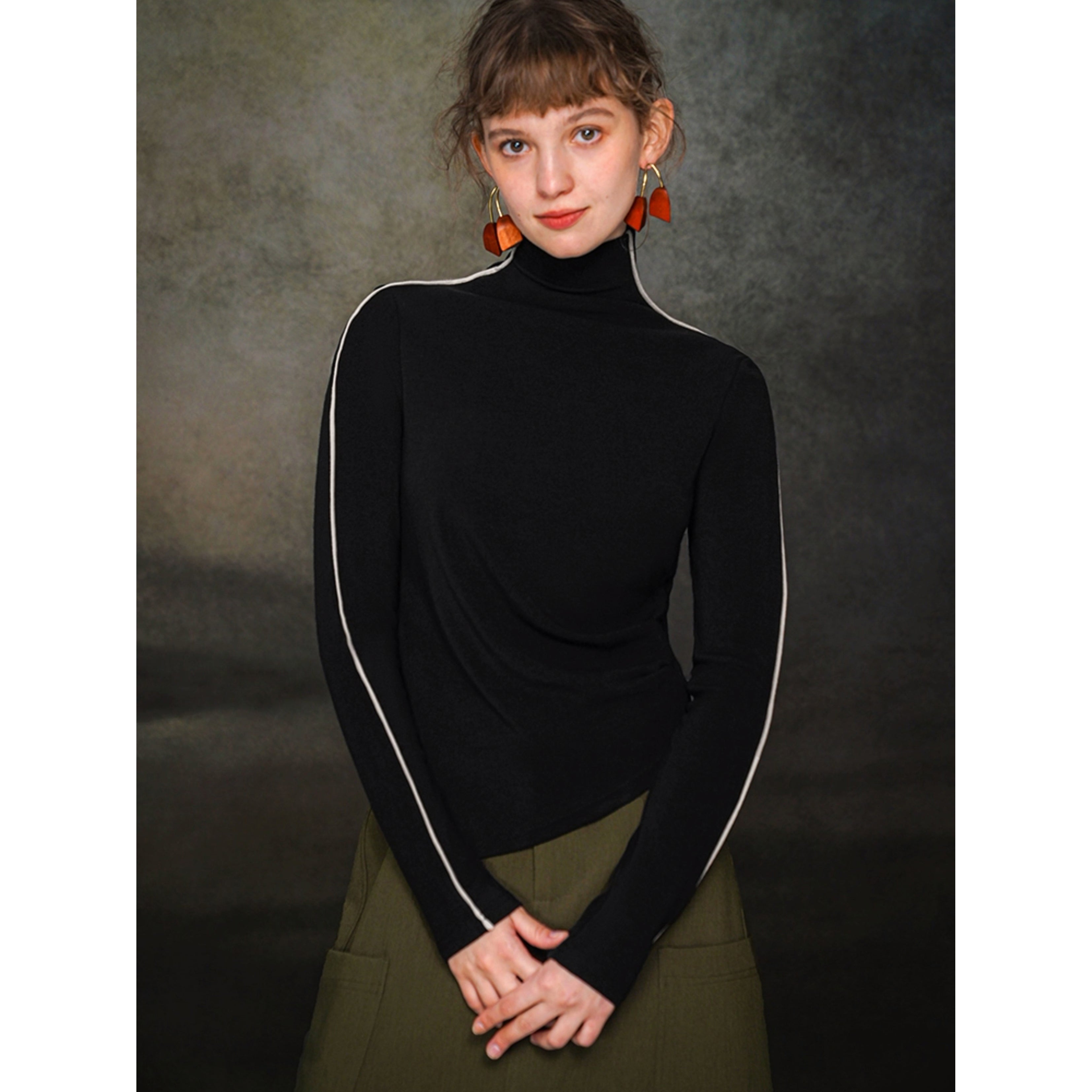 JazzHer 2024 Fall Fashion Asymmetric Turtleneck Sweater