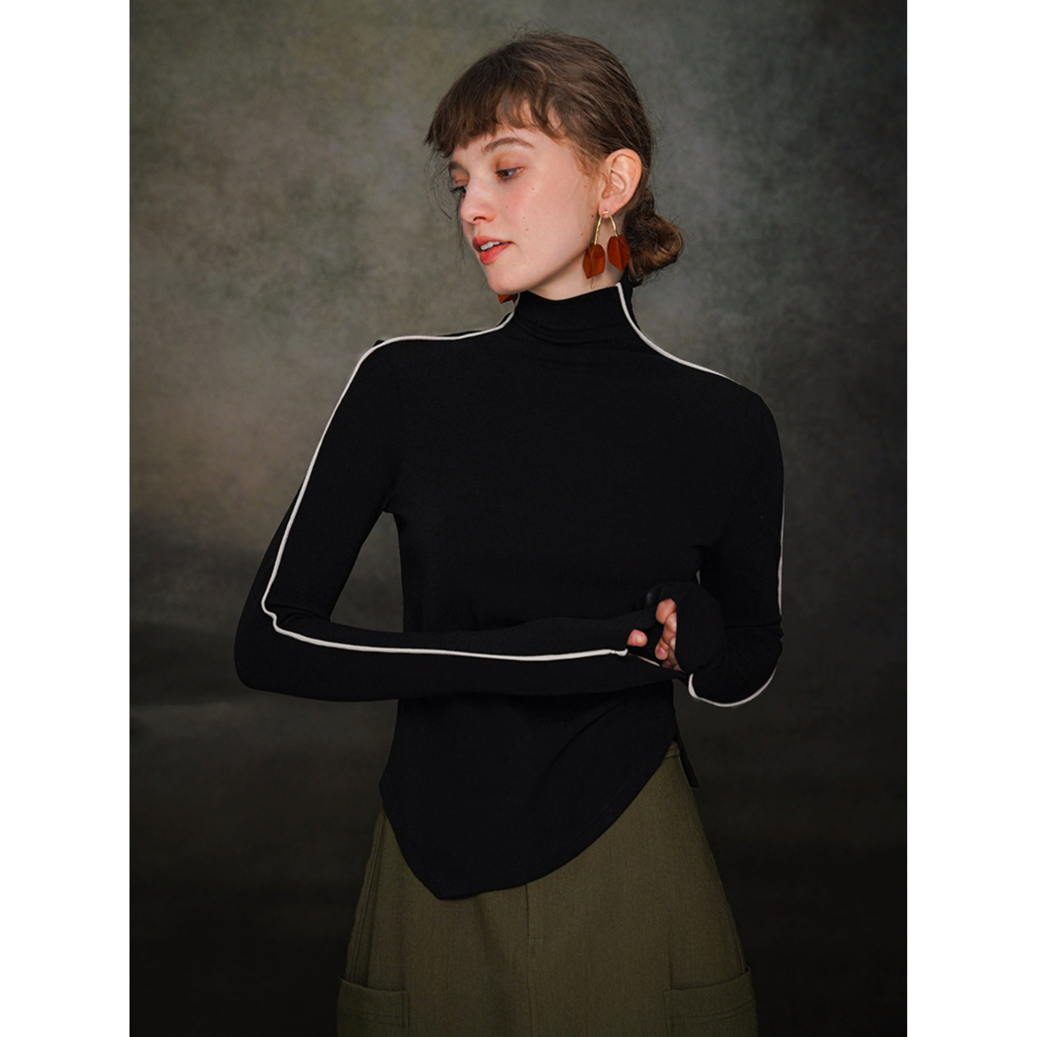 JazzHer 2024 Fall Fashion Asymmetric Turtleneck Sweater