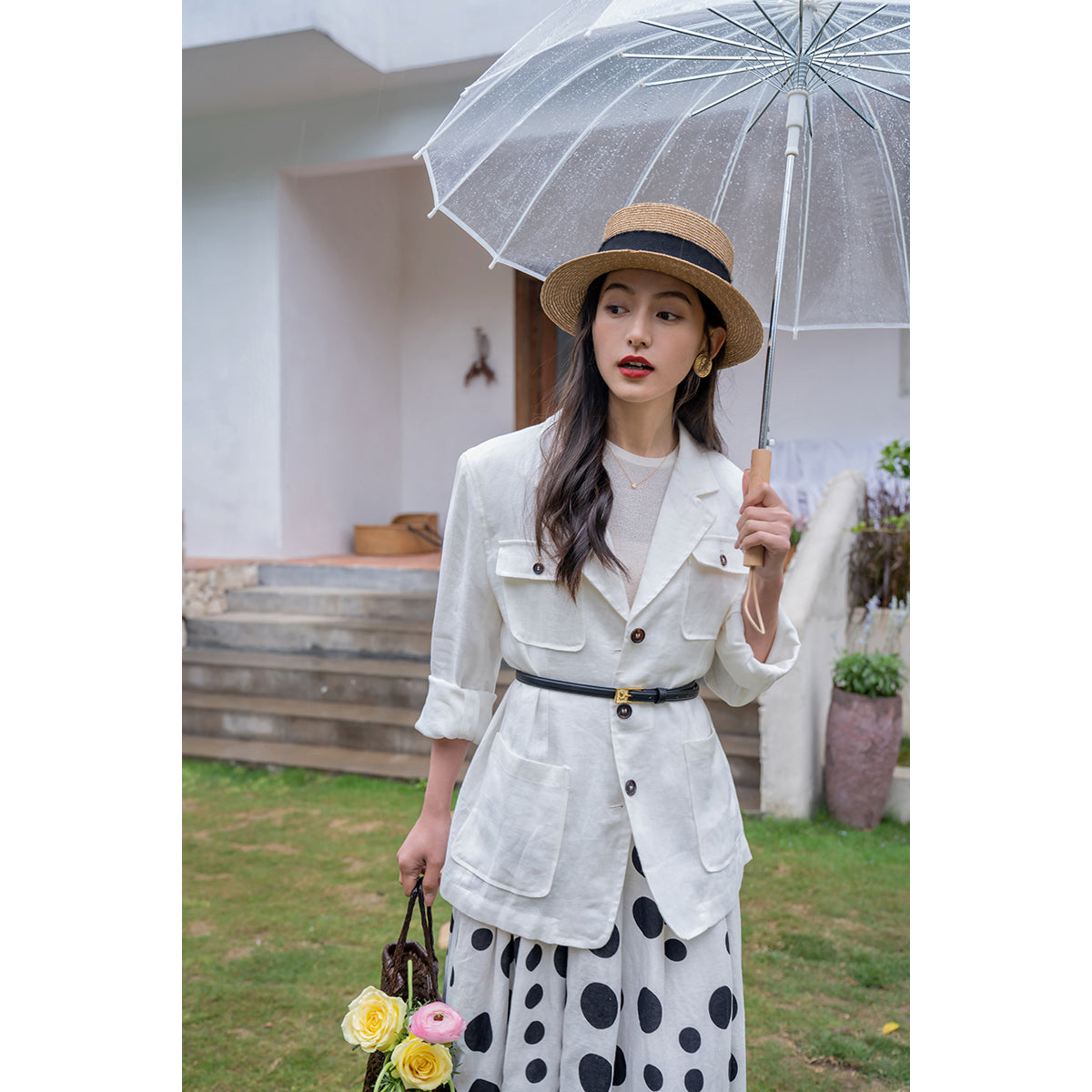 Jazzher Black And White Polka Dot Long Skirt