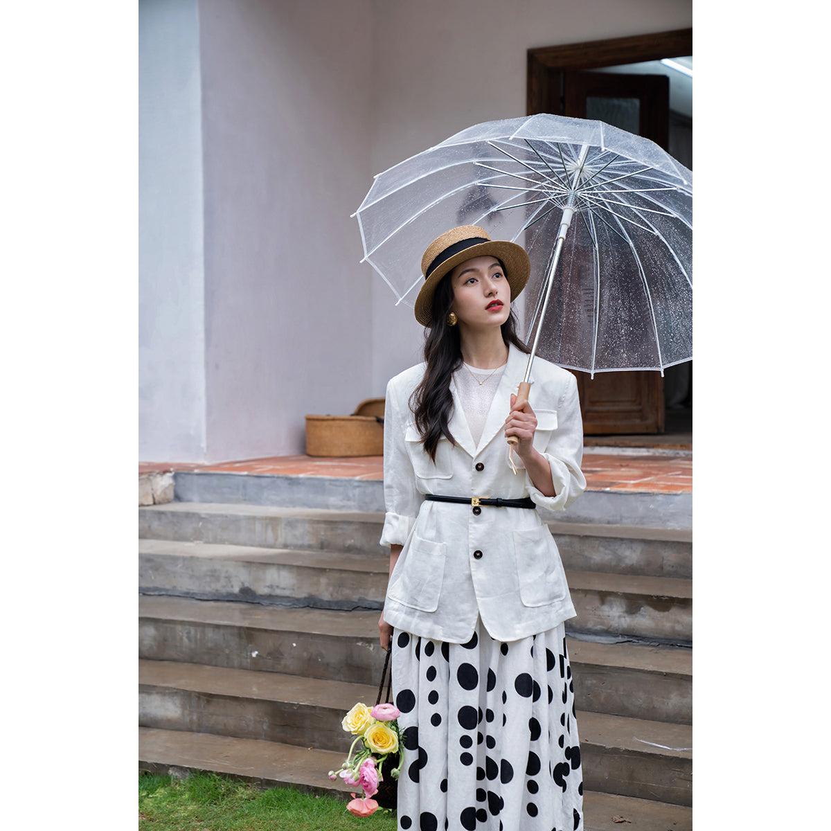 Jazzher Black And White Polka Dot Long Skirt