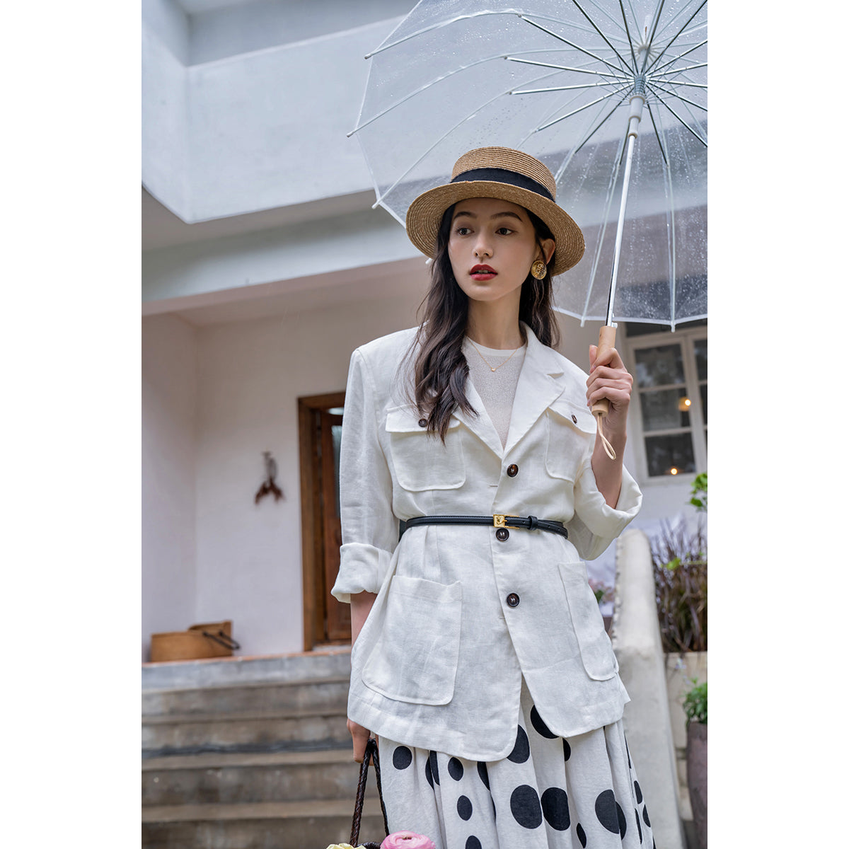 Jazzher Black And White Polka Dot Long Skirt