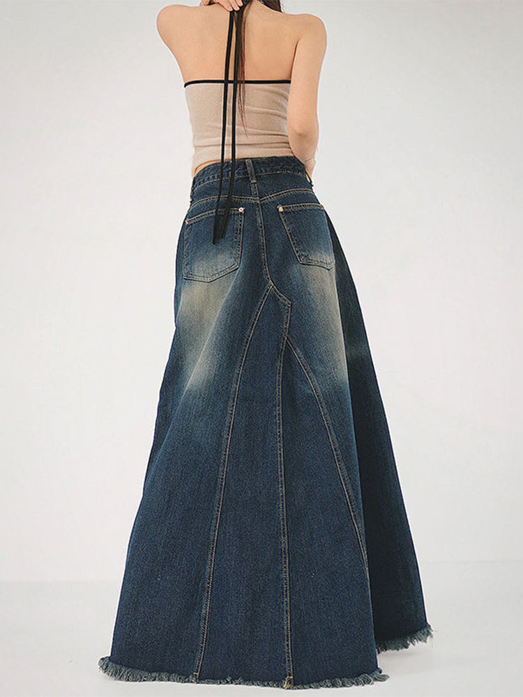 christmas outfit JazzHer Women's Blue A-line Denim Skirt Y2k Long Jean Skirts Harajuku Vintage Elegant Korean Aesthetic Cowboy Skirt 2000s Clothes 2025