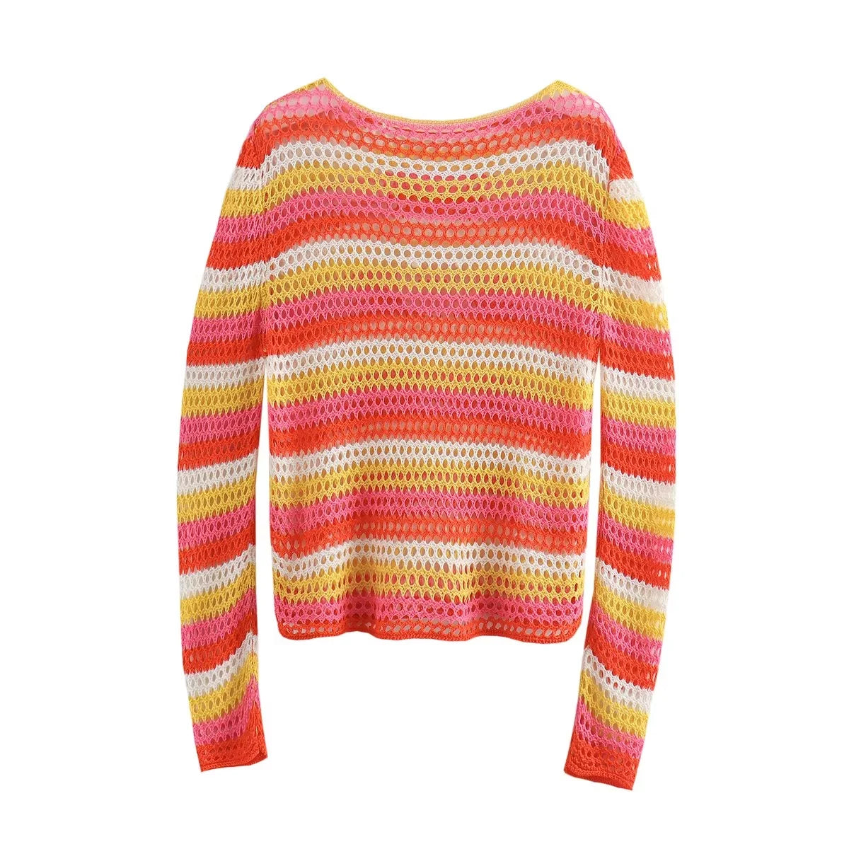 cold weather outfits JazzHer 2024 Spring Summer Casual Patchwork Women Sweaters Fashion Streetwear O Neck Crochet Striped Chic Ladies Loose Sweaters