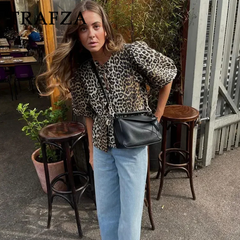 cold weather outfits JazzHer 2024 Spring Summer Casual Leopard Shirts Women Fashion Vintage Lace Up Loose Blouses O Neck Chic Elegant Female Tops