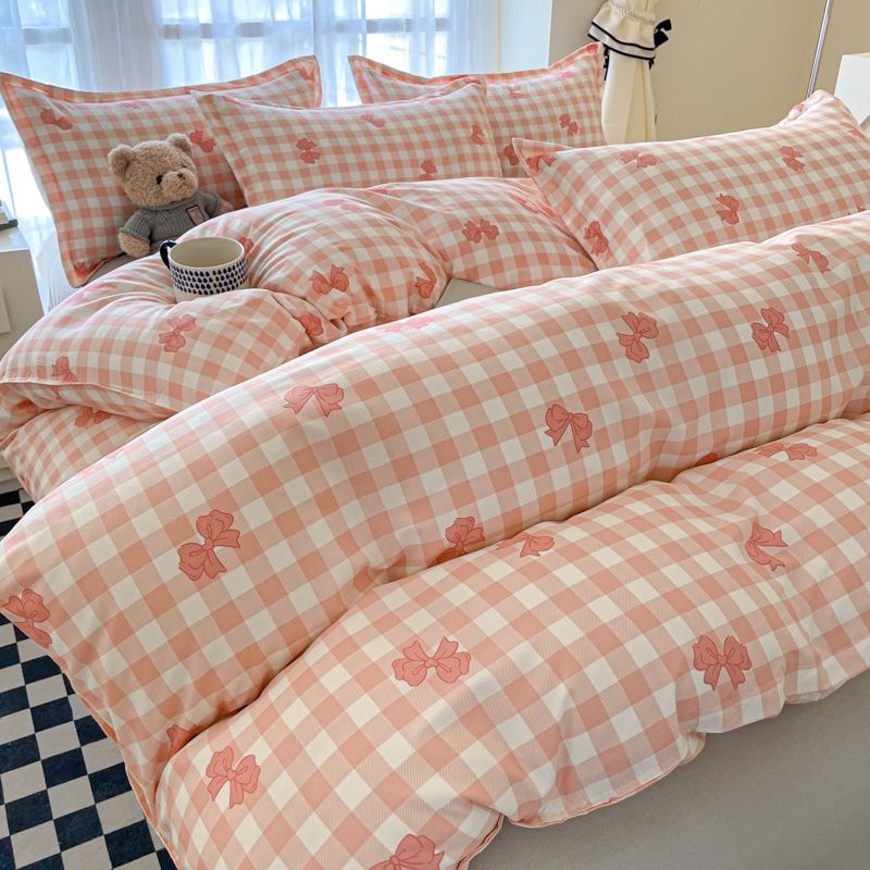 JazzHer Fashion Bedding Set Hot Checkerboard Boys Girls Single Double Queen Size Flat Sheet Quilt Duvet Cover Pillowcase Bed Linens