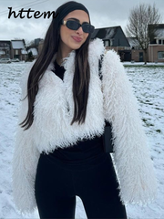 JazzHer Elegant Faux Fur Short Jackets Women Loose Solid Round Neck Plush Female Coats 2024 Autumn Winter Lady Fashion Fluffy Outwear