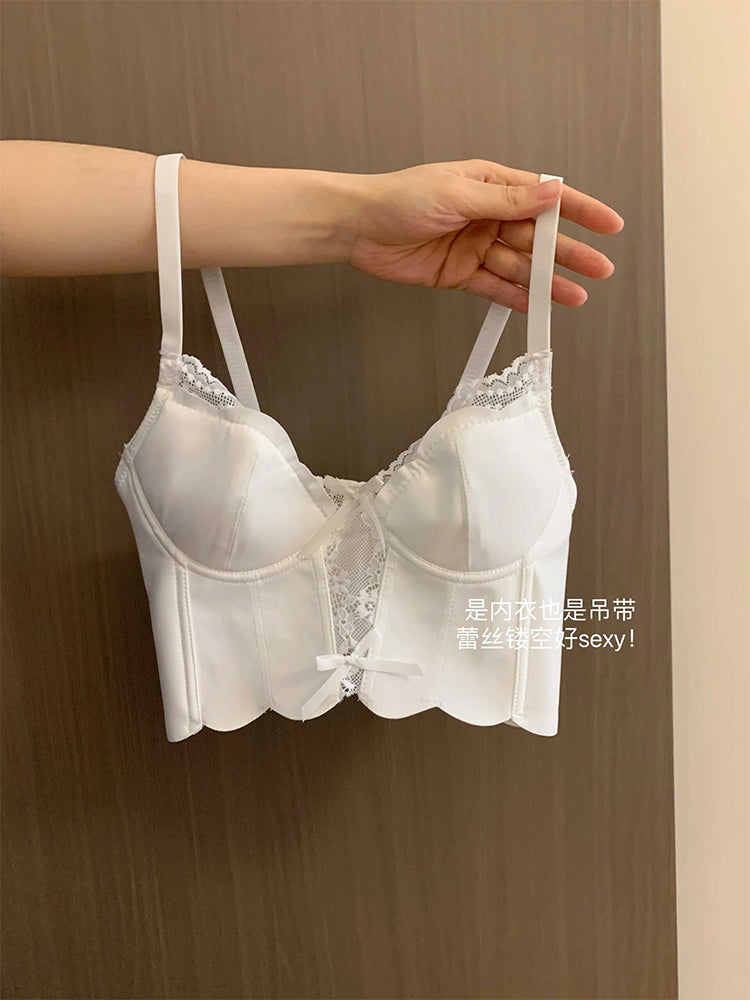 christmas outfit JazzHer Women White Lace Crop Top Vintage Y2k Camisole Off Shoulder Corset Top Sleeveless Vest Aesthetic Tank Top 2000s Coquette Clothes