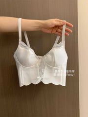 christmas outfit JazzHer Women White Lace Crop Top Vintage Y2k Camisole Off Shoulder Corset Top Sleeveless Vest Aesthetic Tank Top 2000s Coquette Clothes
