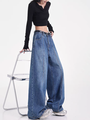 christmas outfit JazzHer Women's Dark Blue Y2k Jeans Harajuku Japanese 2000s Style Baggy Aesthetic Denim Trousers Vintage Jean Pants Trashy Clothes 2025