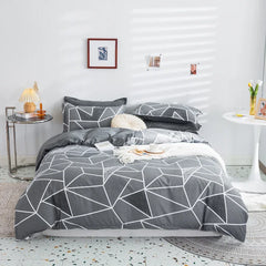 JazzHer Grey Geometric Pattern Duvet Cover Four set series for Adults Teens Polyester Bedding Set with Zip Closure Comforter Covers