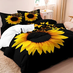 JazzHer 3pcs Fashion Duvet Cover Set, Sunflower Print Bedding Set With Zipper Closure, Soft Comfortable Duvet Cover