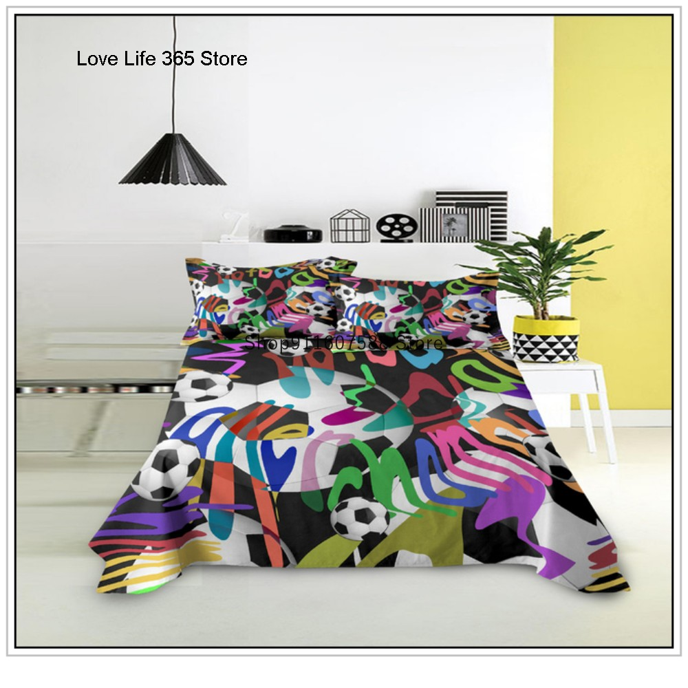 JazzHer Kids Football Bed Sheet Set Sport Game Soccer Printing Bedding ForBoys Soft Polyester Bed Flat Sheet With Pillowcase