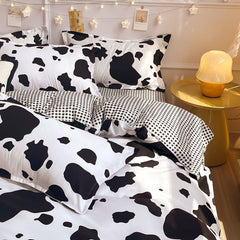 JazzHer Ins Style Duvet Cover Set with Flat Sheet Pillowcases Cute Orange Cherry Crow Printed Single Double Queen Size Girls Bedding Kit