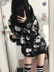 JazzHer Cyberpunk Y2k Sweatshirt Women Mall Goth Harajuku Skull Printed Long Sleeve Zipper Cardigan Hoodie Emo Alt Indie Clothes