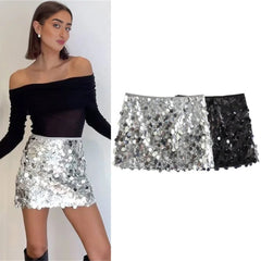 JazzHer Ladies Sequin Mini Skirt Women Sexy Luxury High Waist Skirts Woman Summer Womens Skirts Streetwear Glitter Short Skirt Female