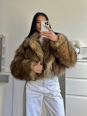 JazzHer 2025 Chic Faux Fox Fur Warm Cropped Coat For Women Winter Thicken Lapel Long Sleeve Fluffy Jacket Female Fashion Thermal Outwear